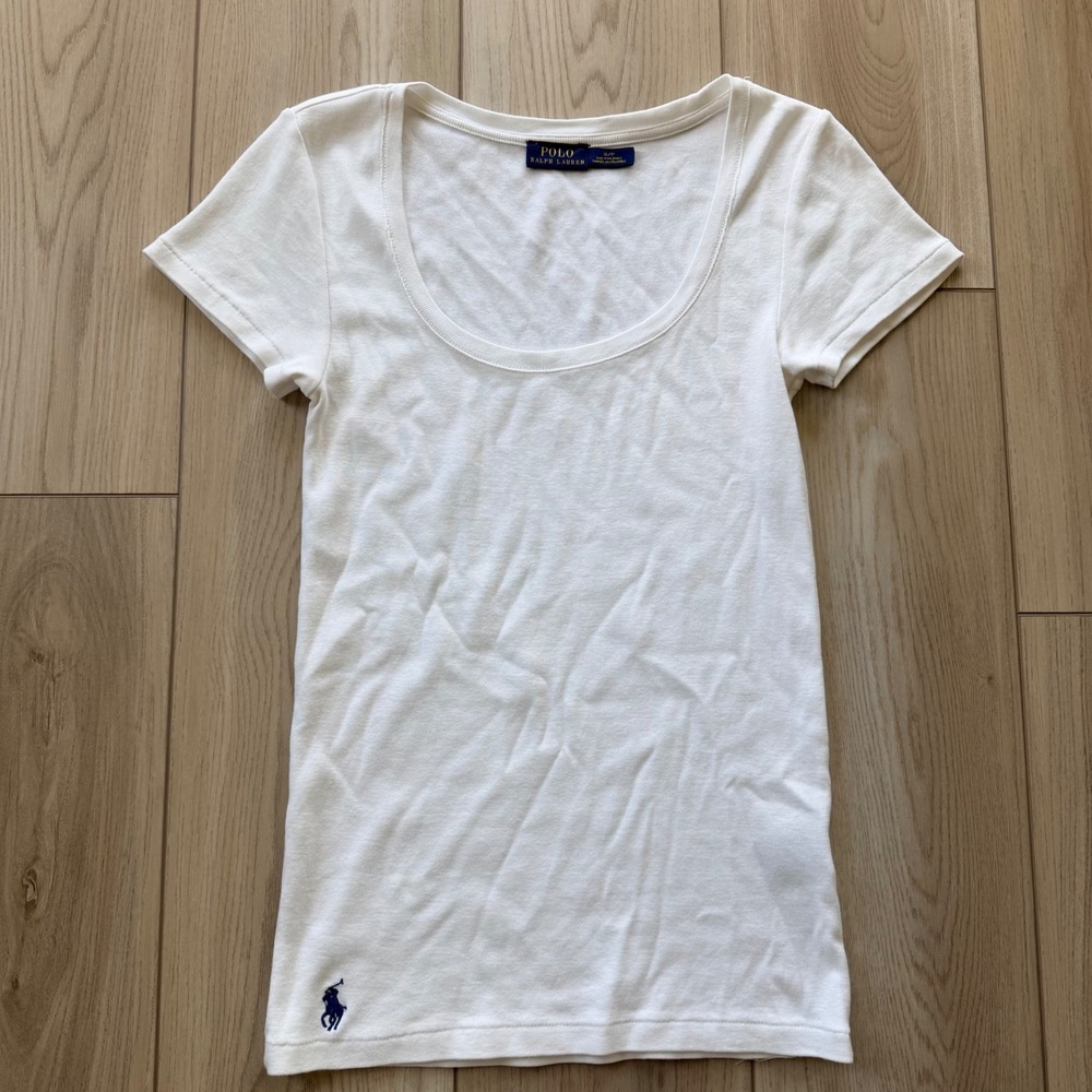 Polo Ralph Lauren T-Shirt Women Size S White Scoop Neck Short Sleeve Pony Logo